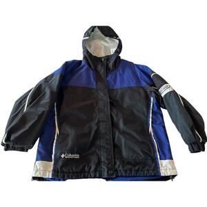 Columbia Women’s L Blue Black Long Sleeve Zip Polyester Nylon Hooded Winter Coat